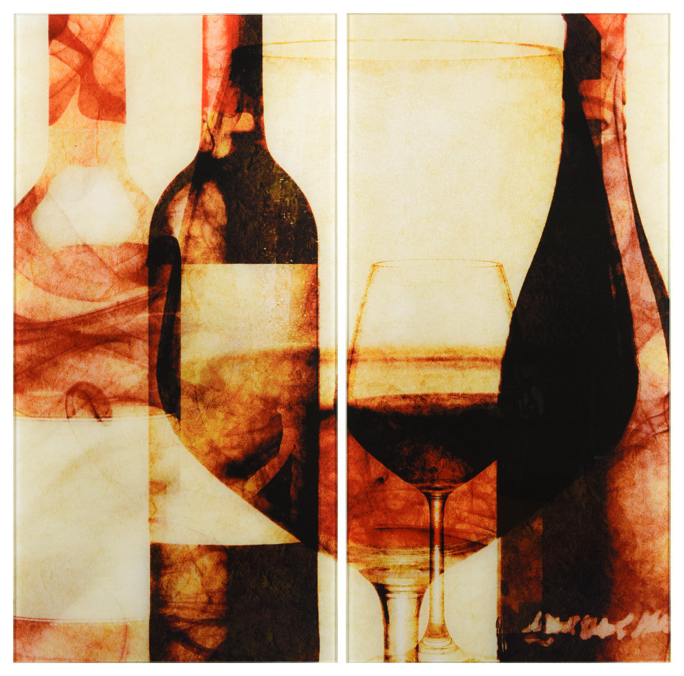 "Smokey Wine" Frameless Free Floating Tempered Glass Panel Graphic Wall Art Set