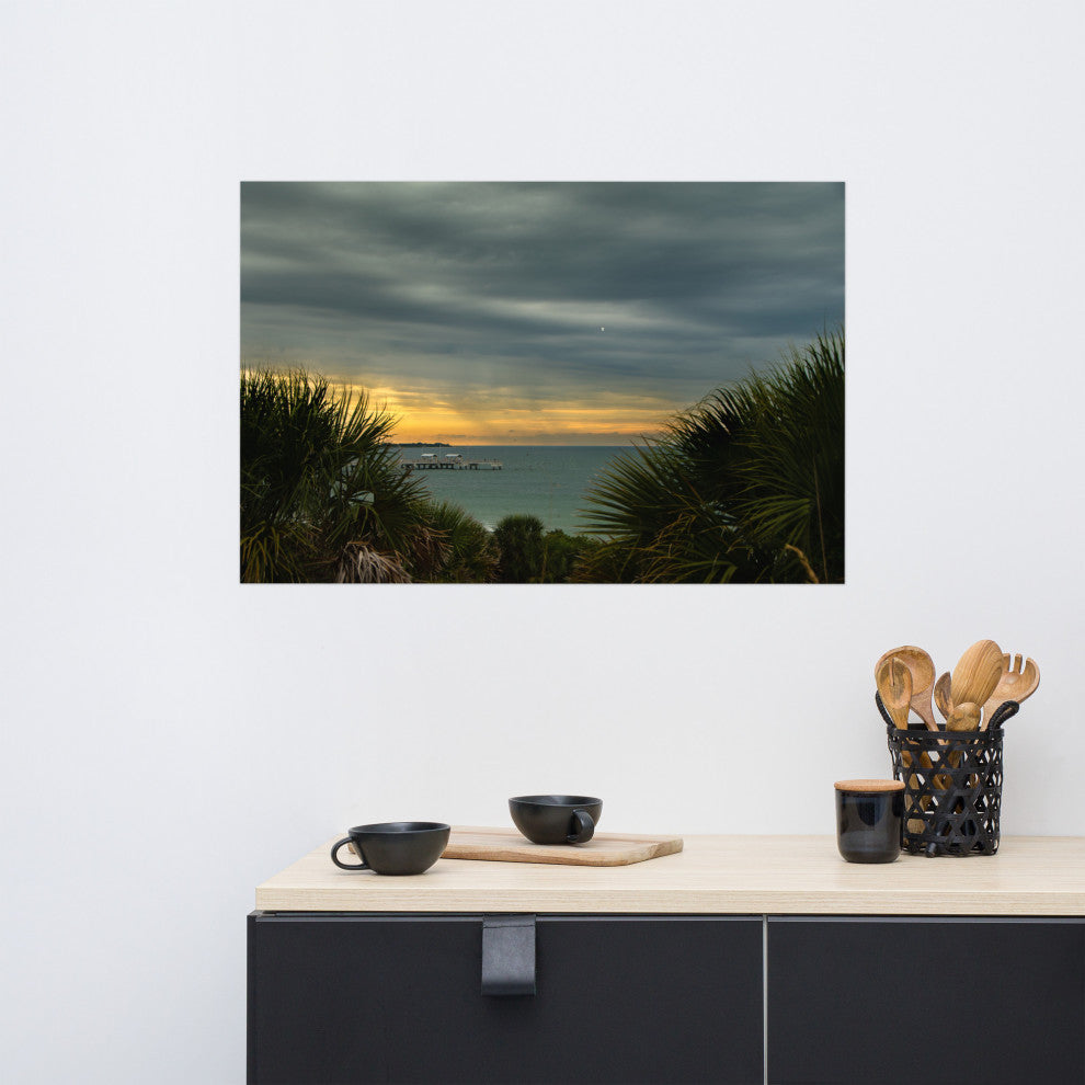 Cloudy Rainy Sunset De Soto Beach Unframed Landscape Photo Wall Art Print, 24" X 36"