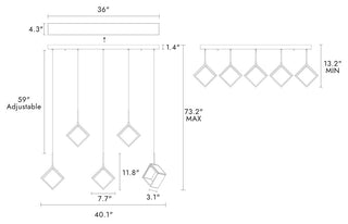 LNC Cendrillon 5-Light 40" Modern Square-Loop Acrylic LED Chandelier, Gold