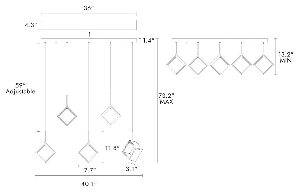 LNC Cendrillon 5-Light 40" Modern Square-Loop Acrylic LED Chandelier, Gold