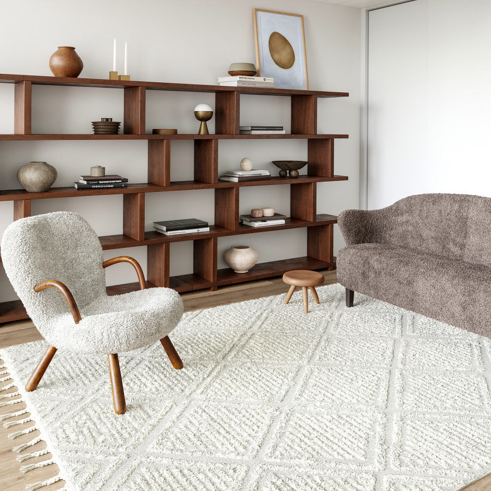 Balboa Textured Tile Area Rug, Ivory 12'x15'