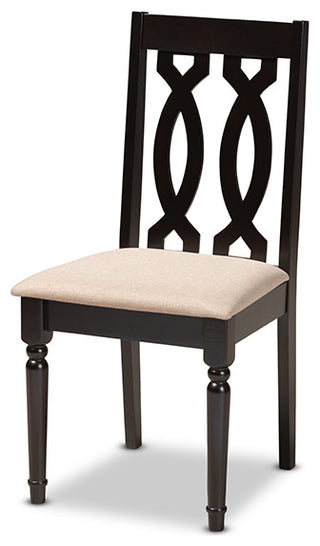 Cherese Sand Fabric Upholstered Espresso Browned 5-Piece Wood Dining Set