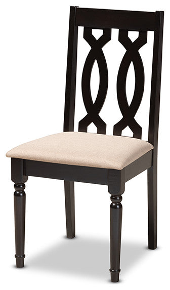 Cherese Sand Fabric Upholstered Espresso Browned 5-Piece Wood Dining Set