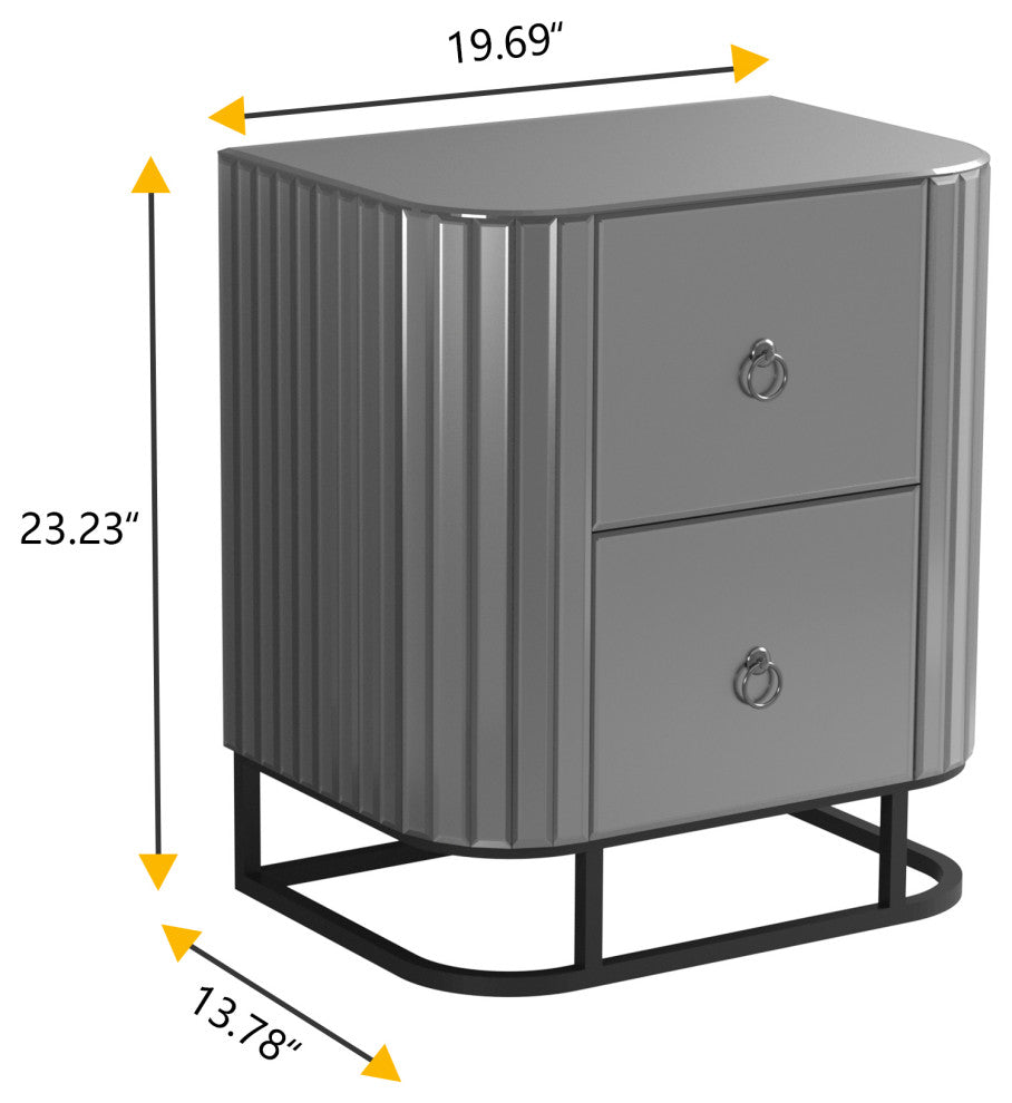 2-Drawer Wood Nightstand with Handle, Grey, 23'' Tall
