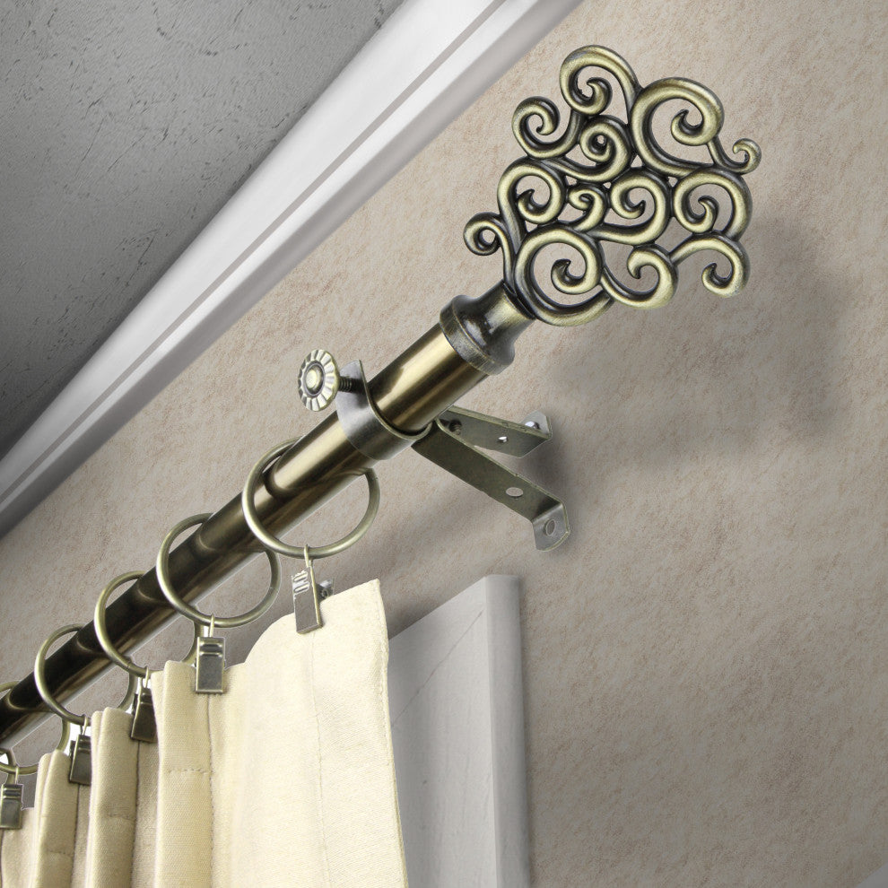 Fabritio 13/16" dia. Curtain Rod, Antique Brass, 18-28"
