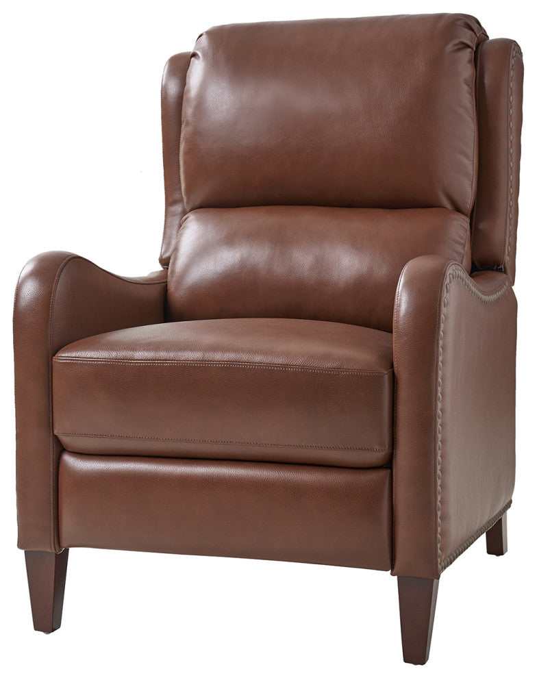 Genuine Leather  Push back Recliner With Wingback, Brown
