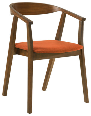 Santana 7-Piece Round Walnut Wood Dining Table Set With Orange Fabric