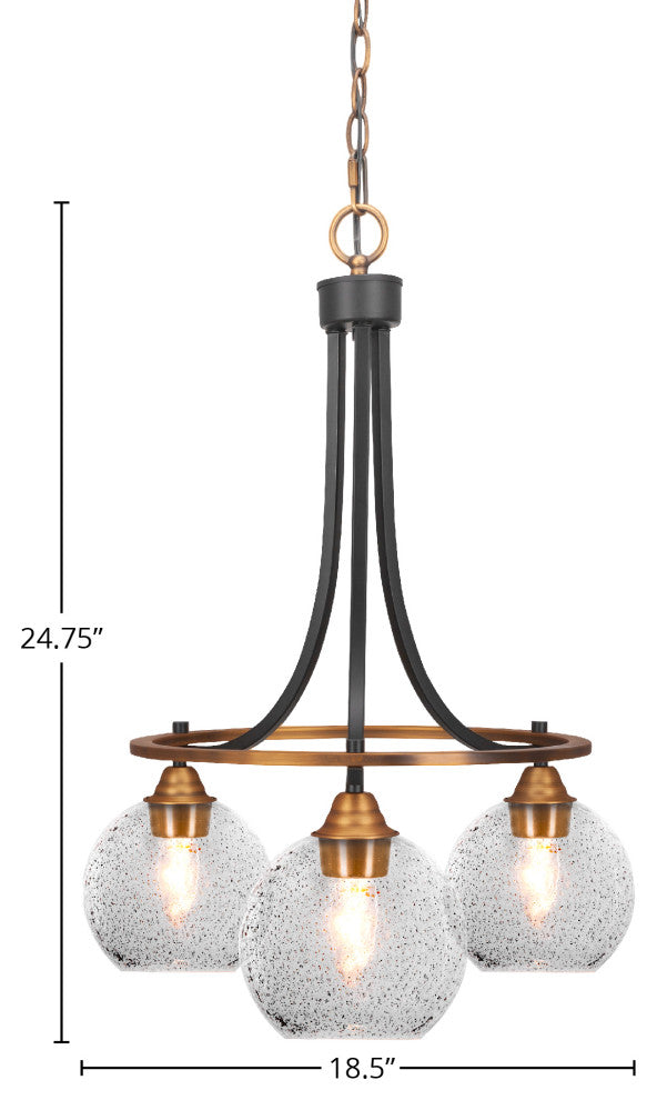 Paramount Downlight 3-Light Chandelier, Matte Black & Brass, 5.75" Smoke Bubble