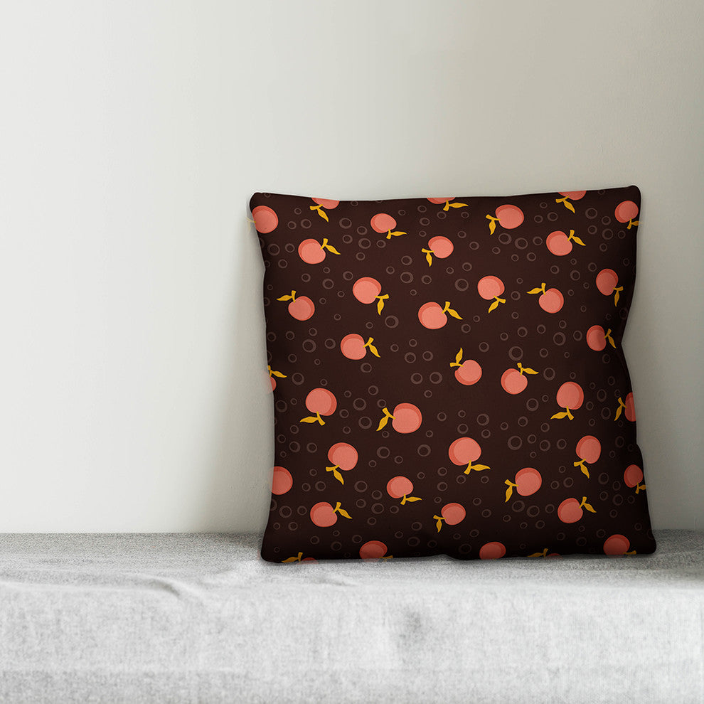 Whimsical Cherry Pattern, Peach Throw Pillow, 20"x20"
