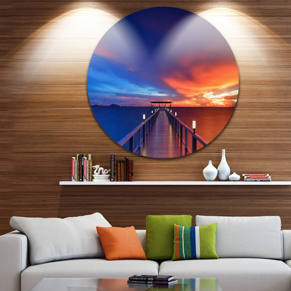 Wooden Pier, Seascape Photography Round Wall Art, 23"