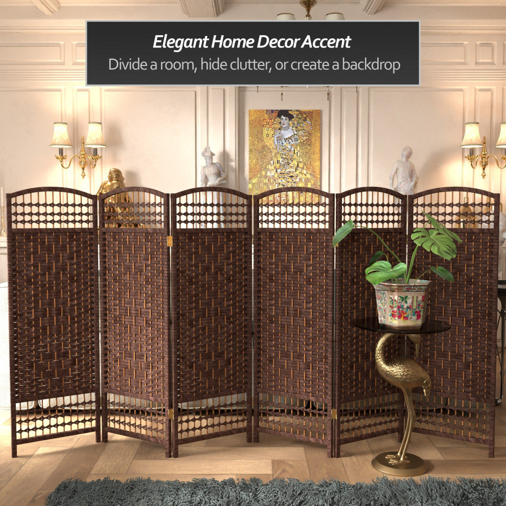 4' Tall Fiber Weave Room Divider, Dark Mocha, 6 Panels