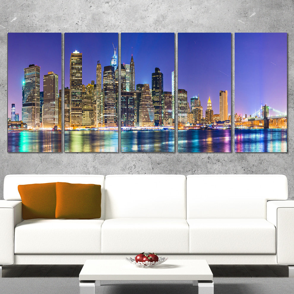 "New York" Cityscape Panorama Photo Print on Canvas, 5 Panels, 60"x28"
