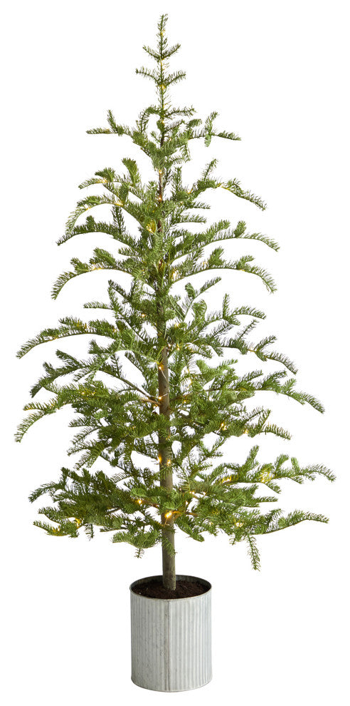 5.5' Pre-Lit Pine Artificial Christmas Tree, Decorative Planter With 150 Lights