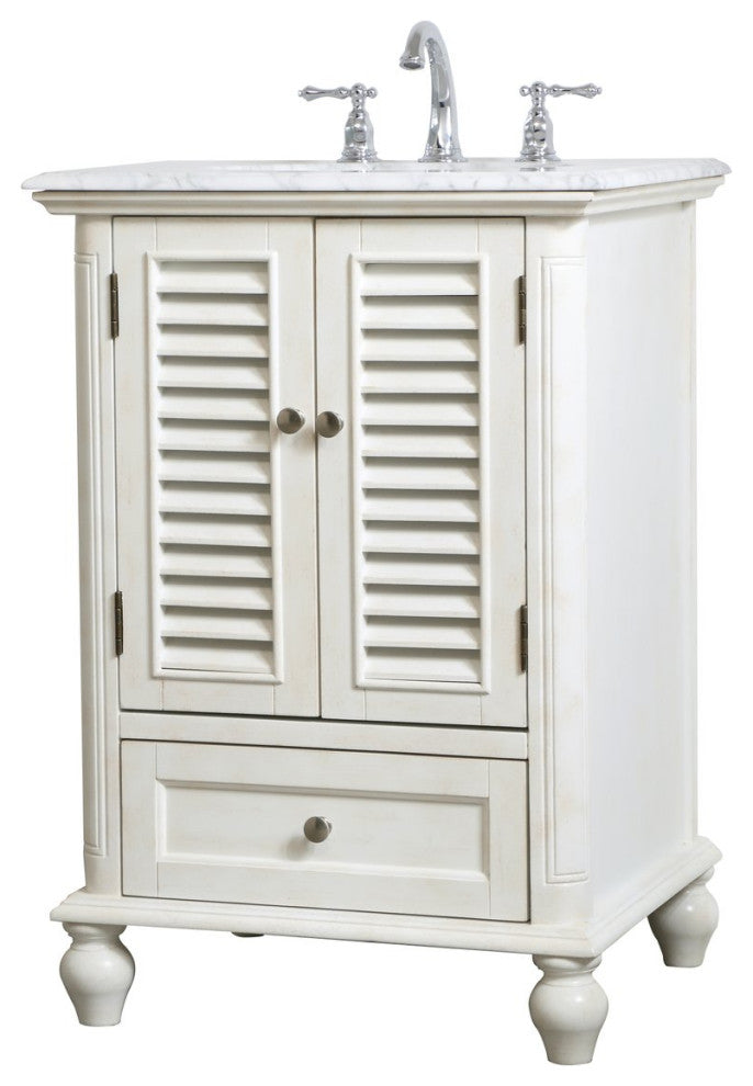 Home Living Single Bathroom Vanity, Antique White, 24"