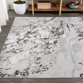 Swirl Marbled Abstract Area Rug, Gray/Black, 5 X 8
