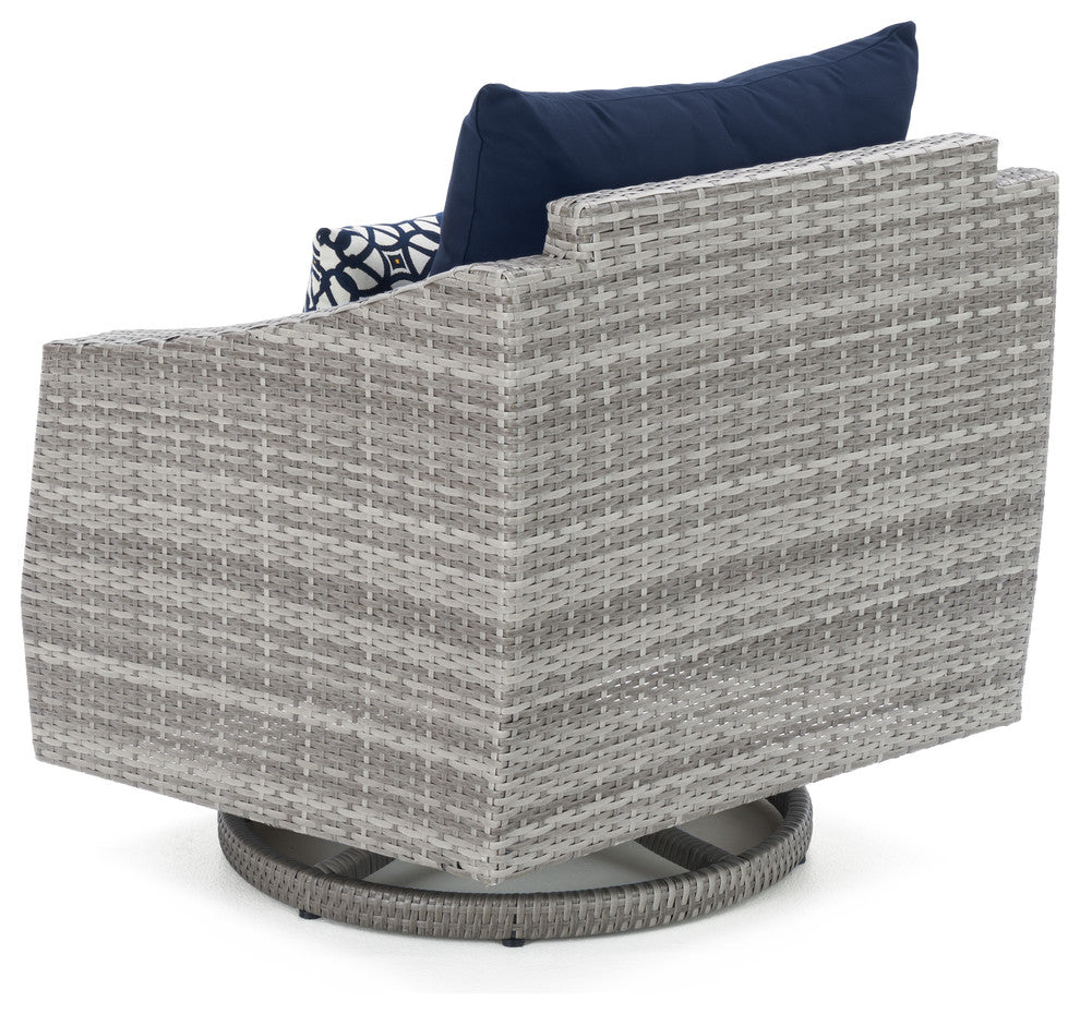 Cannes 2 Piece Aluminum Outdoor Patio Motion Club Chairs, Navy Blue