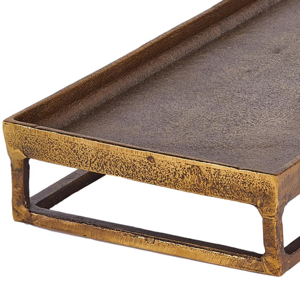 Rustic Minimalist Textured Brass Bronze Raised Tray Display Riser Metal Modern