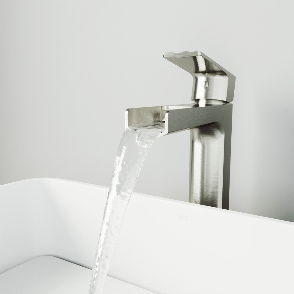 VIGO Amada 10" H Single Handle Single Hole Bathroom Vessel Faucet, Brushed Nickel