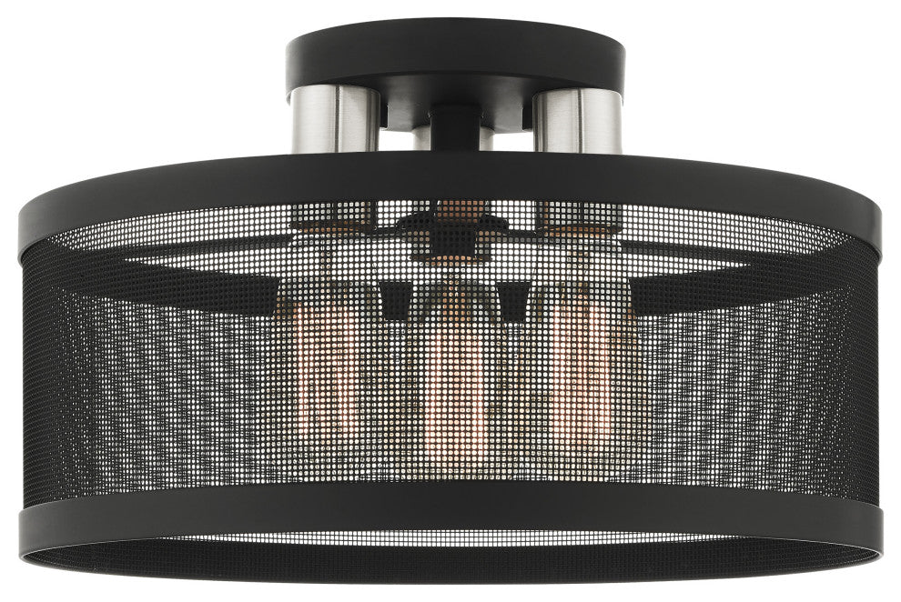 Livex Lighting Industro 3 Light Black, Brushed Nickel Accents Medium Semi-Flush