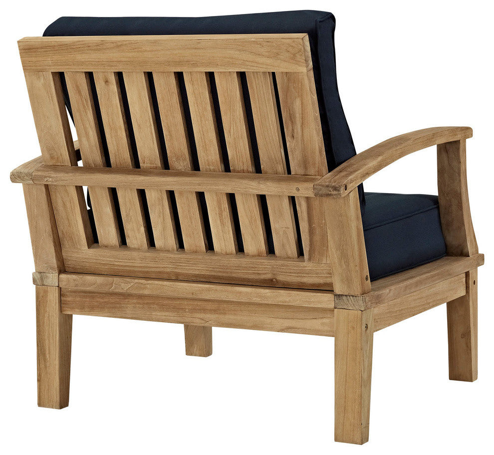 Modern Contemporary Outdoor Patio 5-Piece SetSofa Set Natural Wood Navy