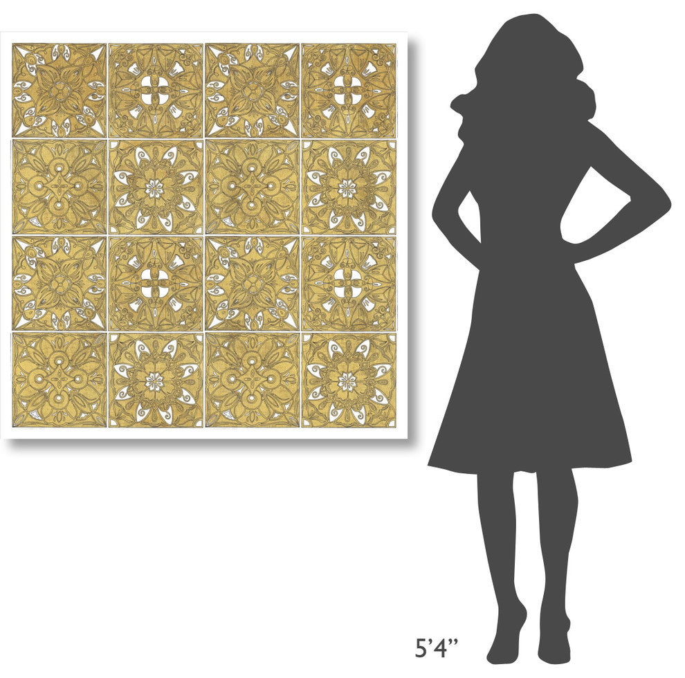 "Color my World Mexican Tiles Pattern Gold" Print by Daphne Brissonnet, 42"x42"
