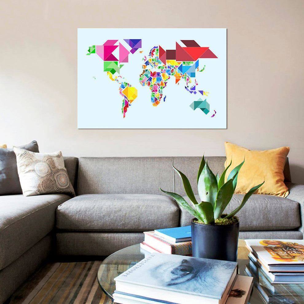 "Tangram Abstract World Map" by Michael Tompsett, Canvas Print, 40x26"