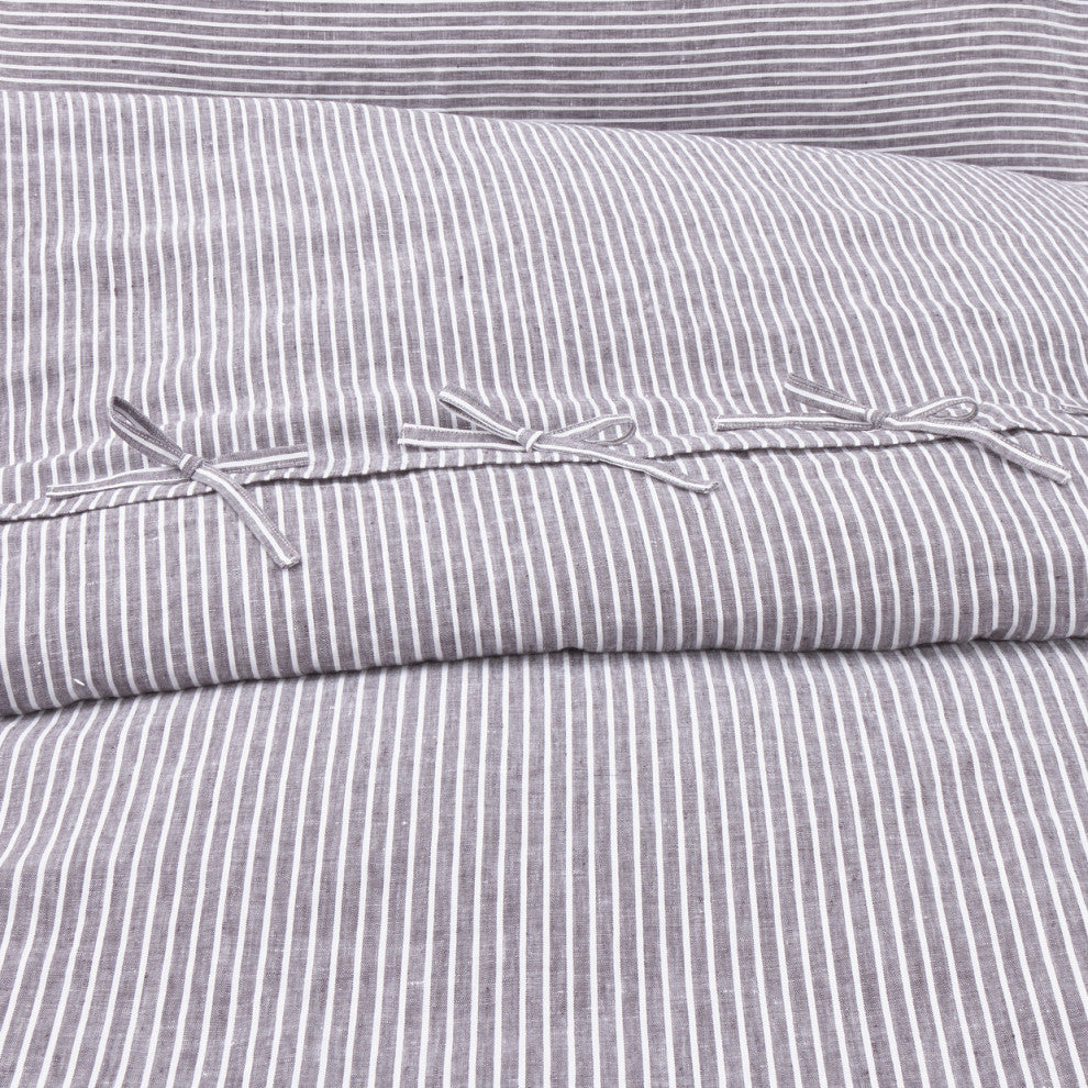 Grant 5-Piece Striped Linen Duvet Set, Charcoal, King