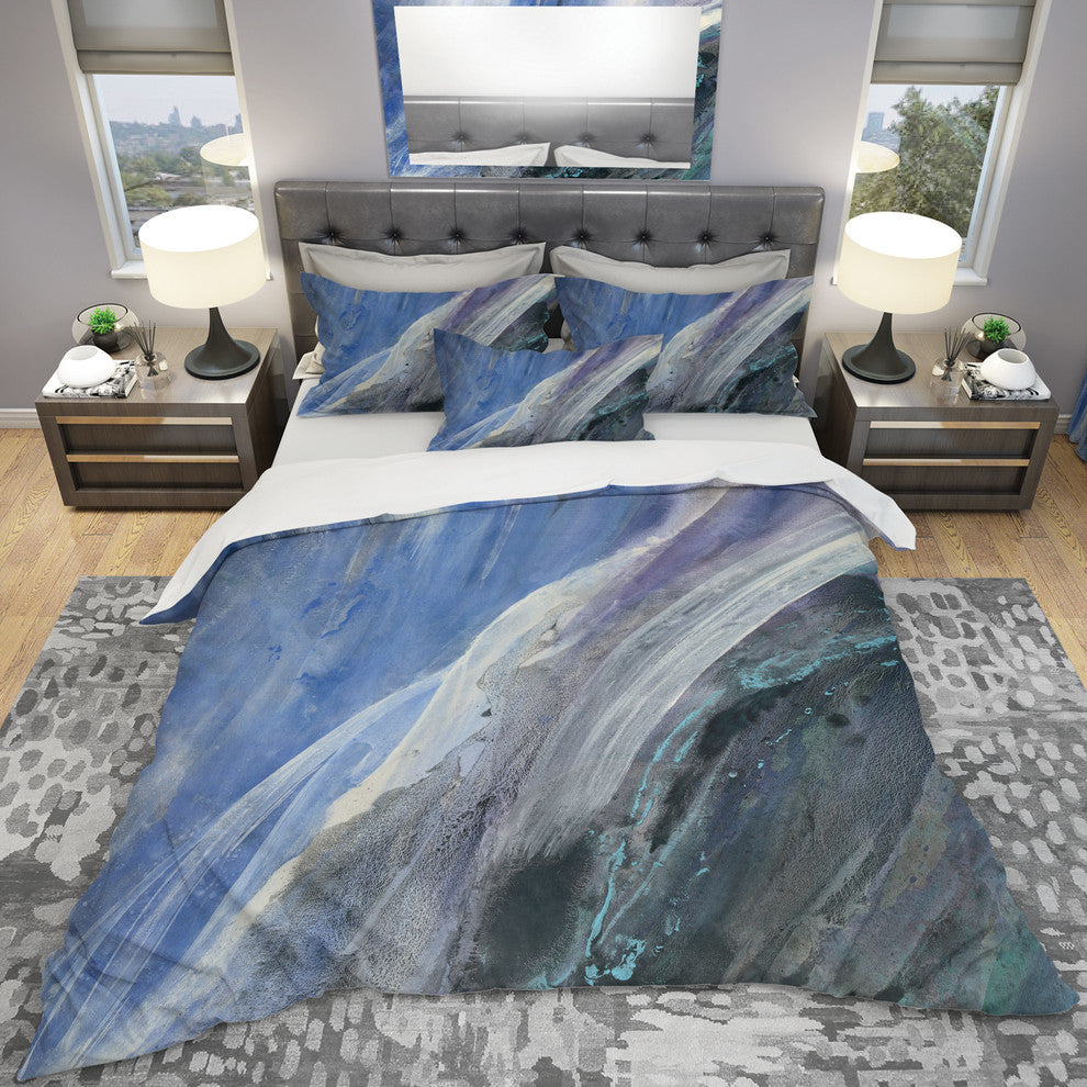 Black and Blue Abstract Water Painting Duvet Cover Set, King