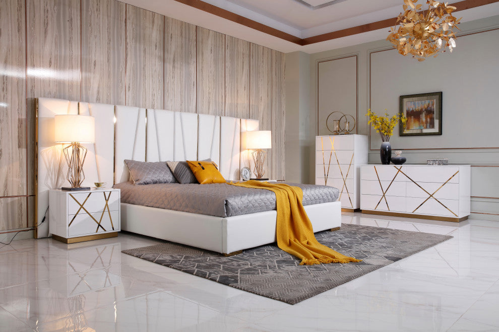 Modrest Nixa Modern White Bonded Leather and Gold Bed - DISCONTINUED!