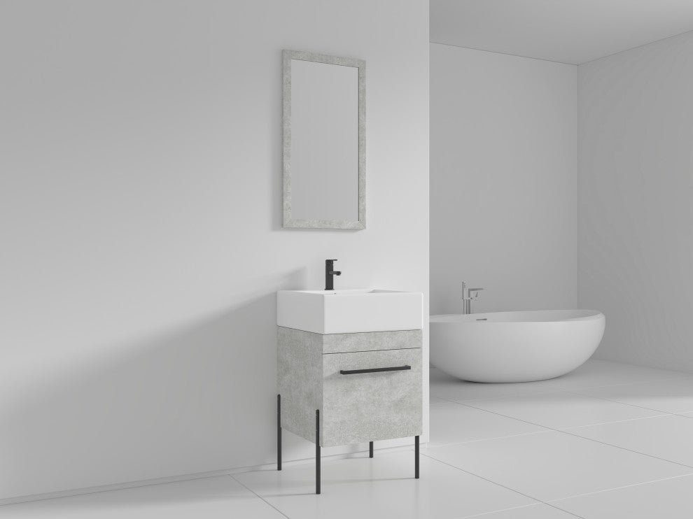 Fine Fixtures Modern Vanity Set, Gray Marble, 20", Black Hardware