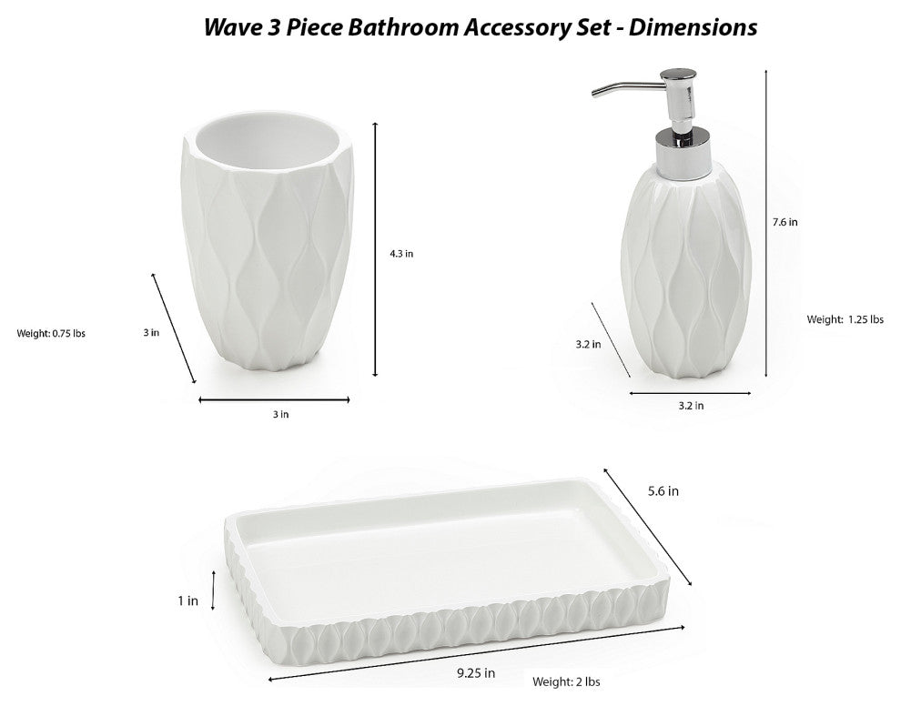 Wave, White, 3-Piece Bathroom Accessory Set