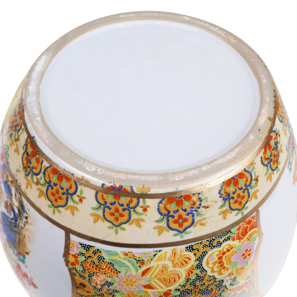 Chinese Porcelain Fish Bowl Planter, Satsuma Peacocks, 14"