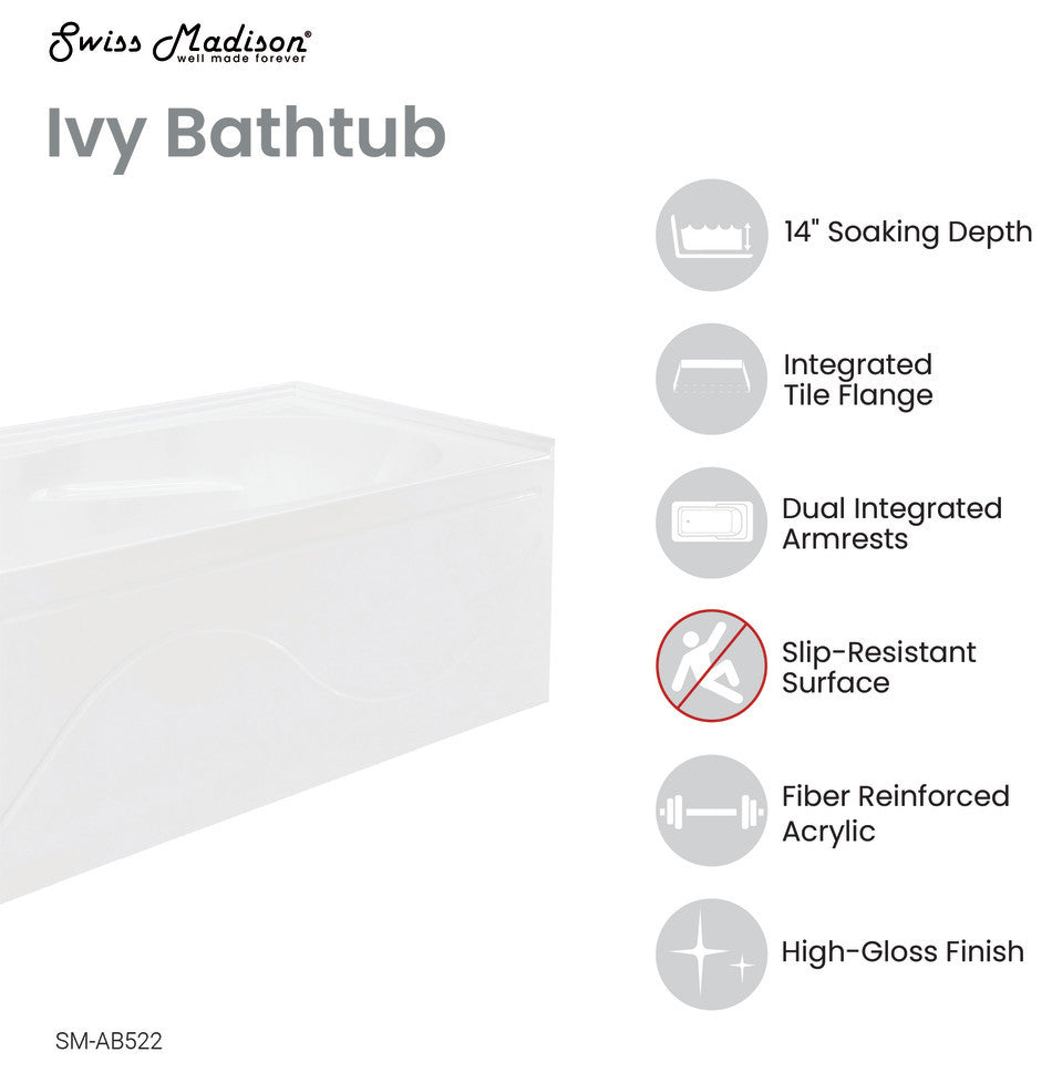Ivy 48'' x 32" Bathtub With Apron Left Hand Drain, White