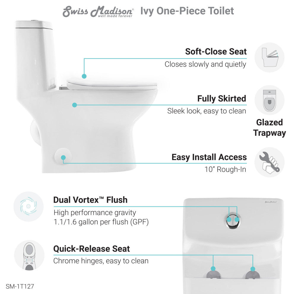 Swiss Madison Ivy One-Piece Toilet, 10" Rough-in 1.1/1.6 gpf