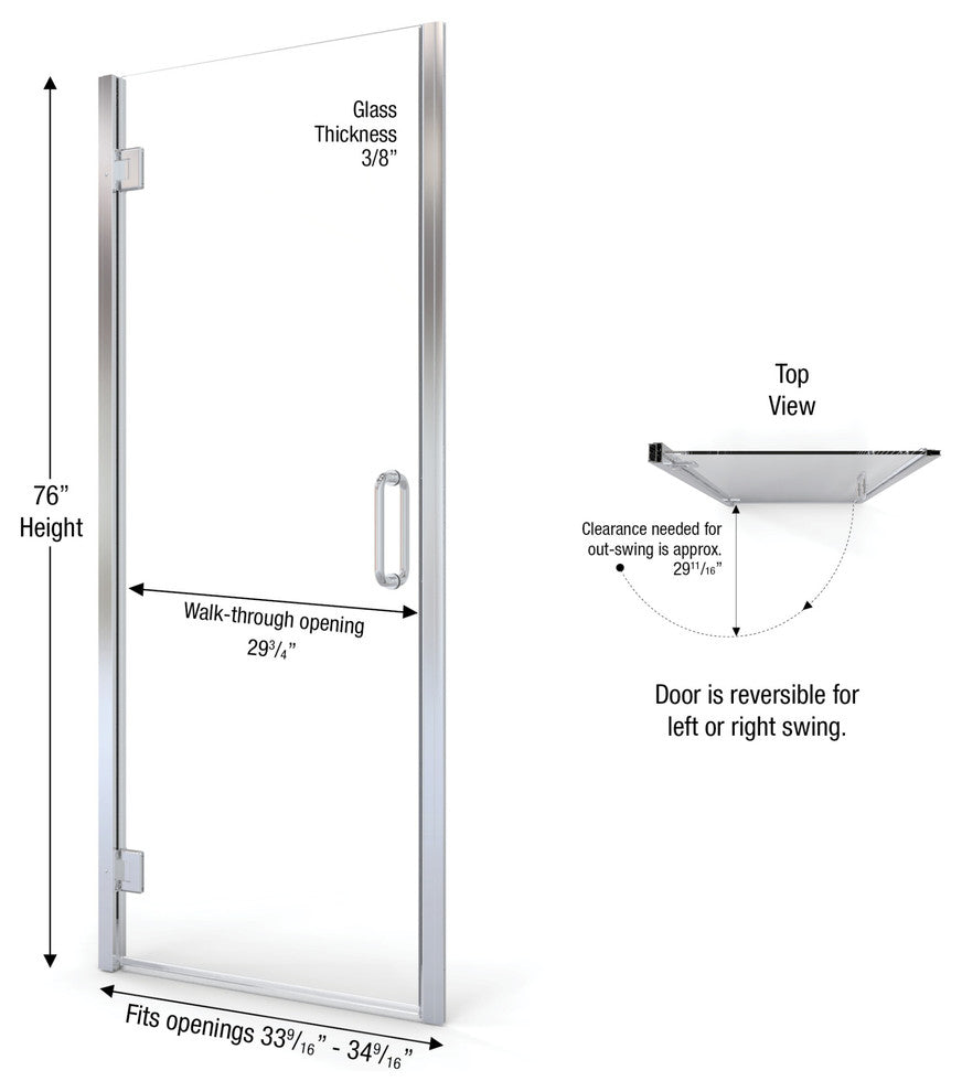 Miseno MSDSWY3476CL Sway 76"H x 34"W Hinged Frameless Shower Door - Oil Rubbed