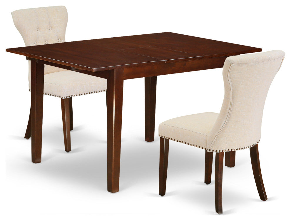 3Pc Dining Set, Butterfly Leaf Table, 2 Chairs, Mahogany