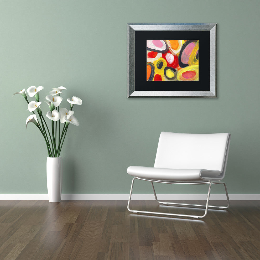 Colorful Abstract Circles 3' Matted Framed Art, Silver Frame, Black Matte, 20x16