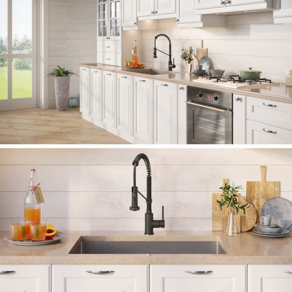 30" Undermount Stainless Steel Kitchen Sink, Pull-Down Faucet MB, Dispenser