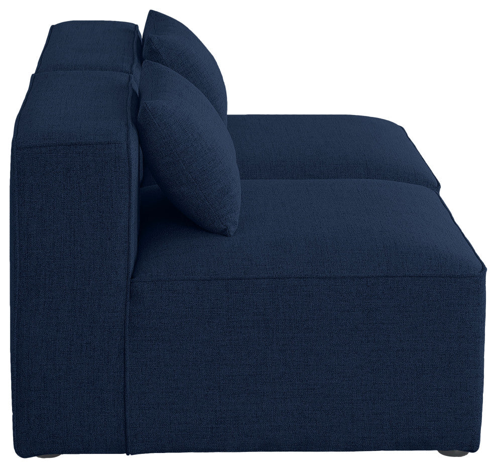 Cube Upholstered Modular Sofa, Navy, 2-Piece: 2 Armless Chair, Linen Texured Fabric