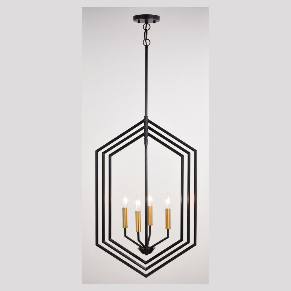 Riley 18" 4 Light Pendant Black and Satin Brass