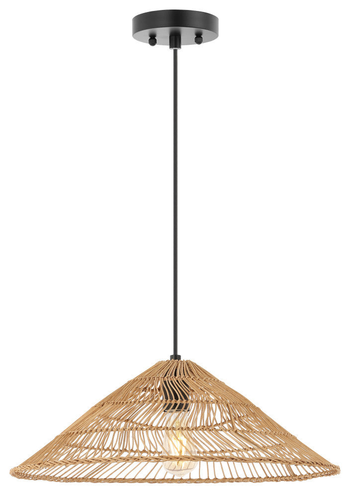 Nova 20.25" 1-Light Rattan 180" Plug-In or Hardwired LED Pendant, Brown, Nova