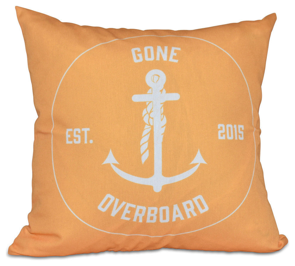 Gone Overboard, Word Print Outdoor Pillow, Yellow, 20"x20"