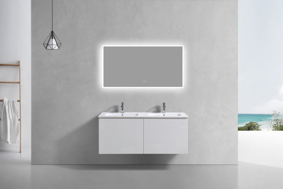 KubeBath Balli 48'' Double Sink Wall Mount Bath Vanity, High Gloss White