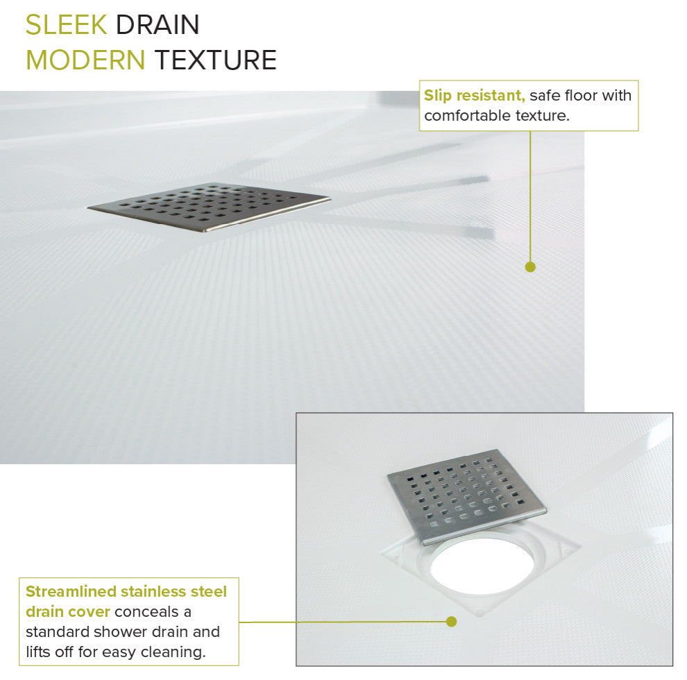 Transolid Linear 48"x32" Single Threshold Shower Base with a Center Drain, White, 60-in L X 36-in W
