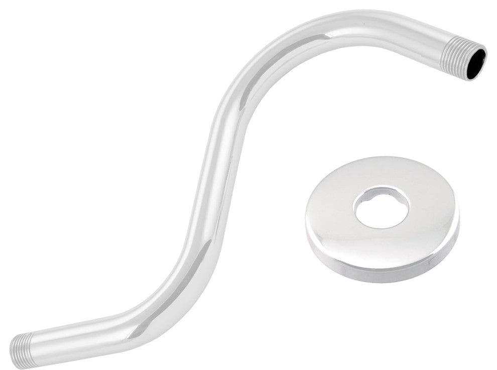 8" S-Shaped Shower Arm And Flange, Powder Coated White
