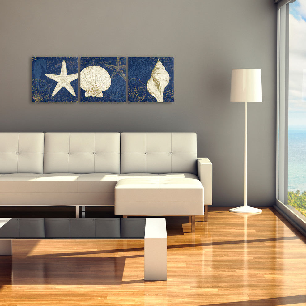 Pela Studio 'Coastal Moonlight Teal' 3 Panel Art Set