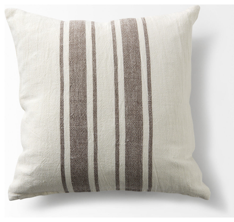 off white Pillow Cover With Brown Stripes