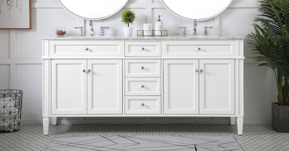 Home Living Vanity with Carrara White Marble Countertop, White, 72", Double Sink