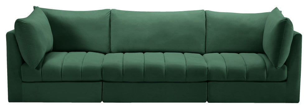 Jacob Velvet Upholstered 3-Piece Modular Sofa, Green