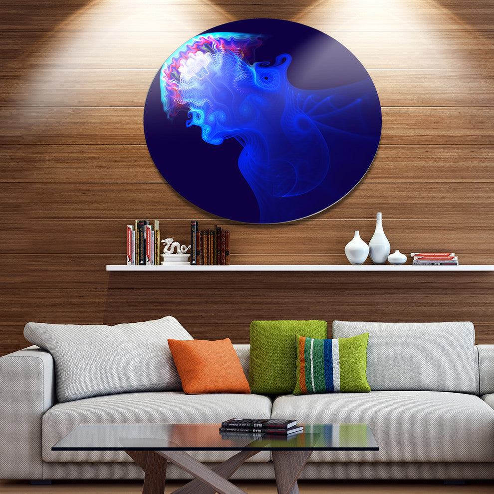 Blue Jellyfish In Ocean, Animal Disc Metal Artwork, 11"